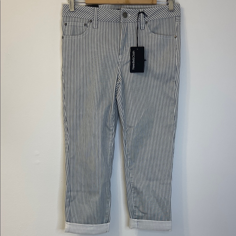 Needle & Cloth Striped Blue/White Ankle Jeans Size 6P Waist 15.5”-16” Inseam 22”